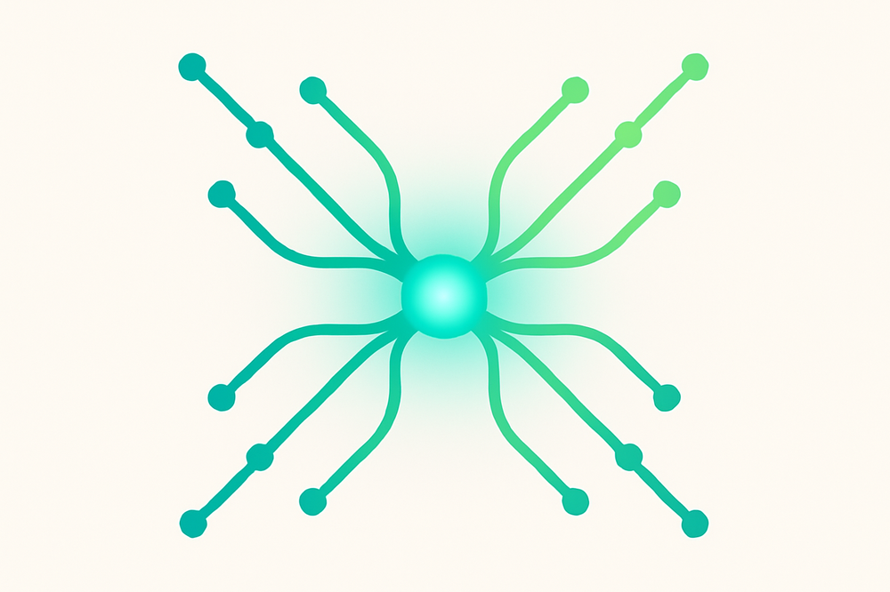 Illustration of four interconnected networks converging into one reliable hub